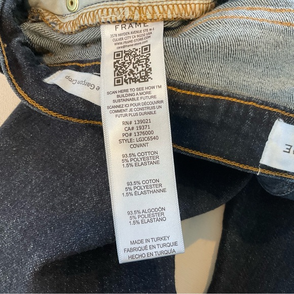 Frame Le Garcon Crop Chewed Hem Jeans Women’s 28 Dark Blue Wash Distress Stretch - Picture 15 of 16